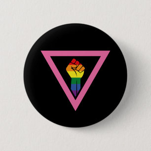 Badge Rond 5 Cm Gay pride - poing augmenté dans la triangle rose
