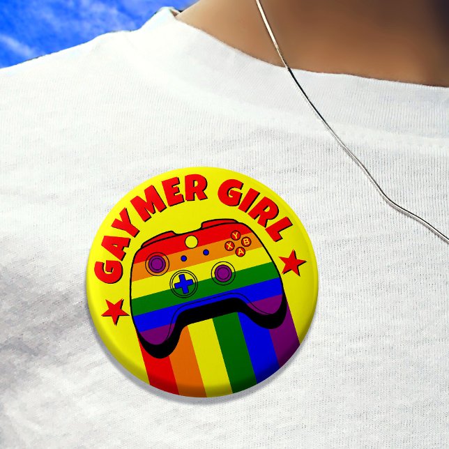 Badge Rond 5 Cm Gaymer Girl Cute Gay Gamer Rainbow drapeau (In Situ pin on shirt)
