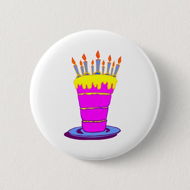 Badge Rond 5 Cm Géant gâteau d'anniversaire rose (Devant)