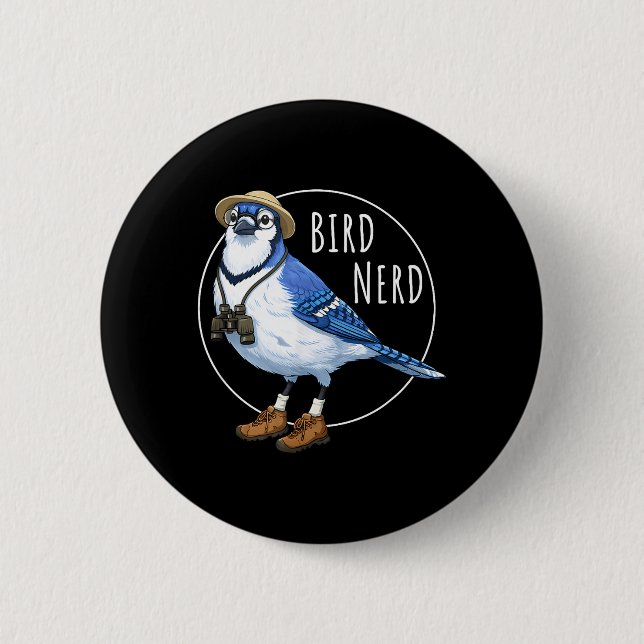 Badge Rond 5 Cm Geek des oiseaux Geai bleu Drôle d'observation d'o (Devant)