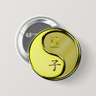 Badge Rond 5 Cm Gémeaux & Rat de Métal