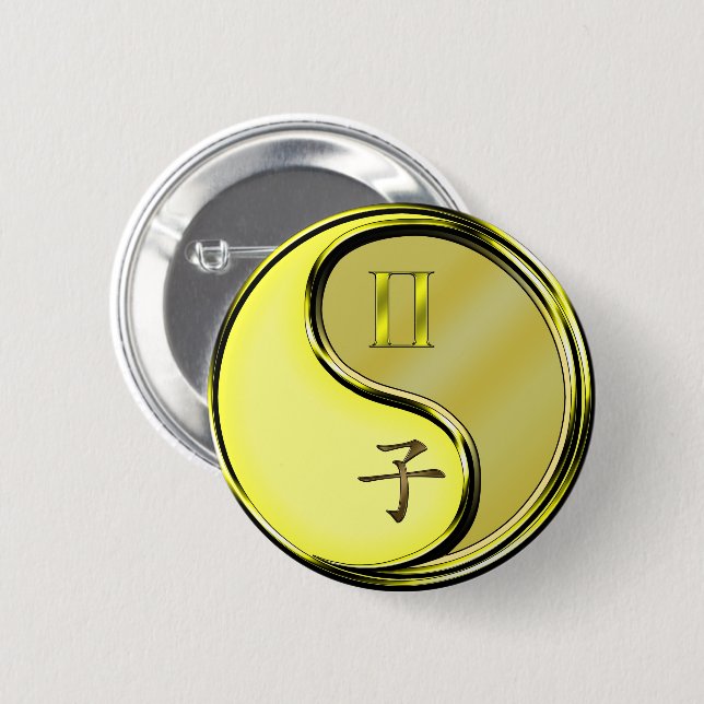 Badge Rond 5 Cm Gémeaux & Rat de Métal (Devant & derrière)