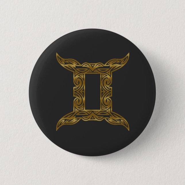 Badge Rond 5 Cm Gemini Zodiac - Or Tribal (Devant)