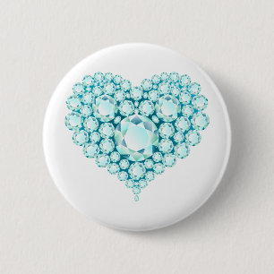 Badge Rond 5 Cm Gemmes cardiaques aquamarines