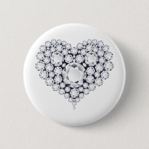 Badge Rond 5 Cm Gemmes de coeur de diamants