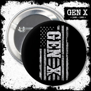 Badge Rond 5 Cm Gen X Gen Xer Génération X American Flag Gen X