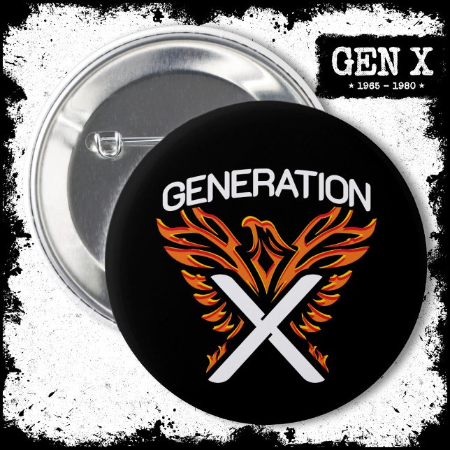 Badge Rond 5 Cm Gen X Gen Xer Phoenix Bird Generation X (Créateur téléchargé)