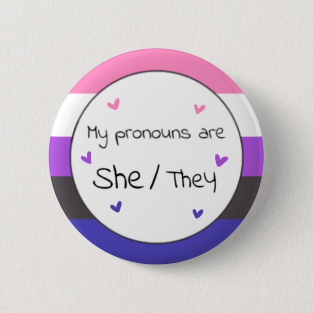 Badge Rond 5 Cm Genderfluide Elle/Ils Pronoun Pin (Devant)