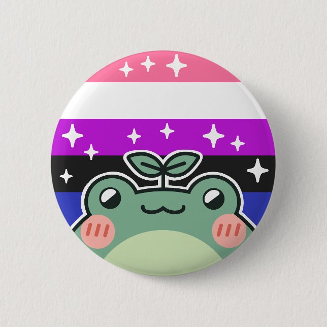 Badge Rond 5 Cm Genderfluide LGBT Pride Drapeau Grenouille (Devant)
