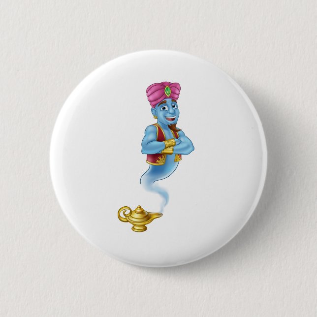 Badge Rond 5 Cm Génie Lampe magique Aladdin Pantomime Carton (Devant)