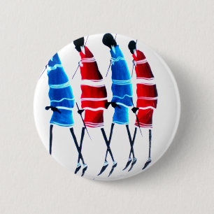 Badge Rond 5 Cm Gens heureux Guerriers Masaï Marchant Impression d