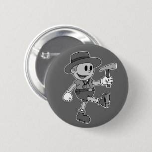 Badge Rond 5 Cm Géologue de dessin animé rétro (noir et blanc)