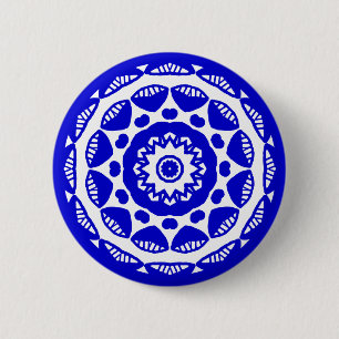 Badge Rond 5 Cm Géométrie biologique 010 - Bleu royal sur blanc