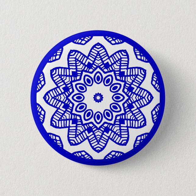 Badge Rond 5 Cm Géométrie biologique 012 - Bleu royal sur blanc (Devant)