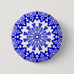 Badge Rond 5 Cm Géométrie biologique 014 - Blanc sur bleu royal