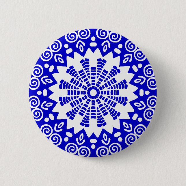 Badge Rond 5 Cm Géométrie biologique 014 - Blanc sur bleu royal (Devant)