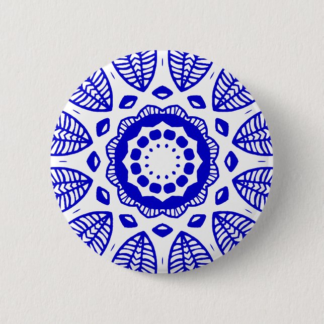 Badge Rond 5 Cm Géométrie biologique 016 - Bleu royal sur blanc (Devant)