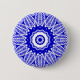 Badge Rond 5 Cm Géométrie biologique 017 - Blanc sur bleu royal