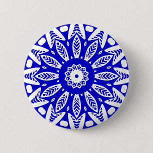Badge Rond 5 Cm Géométrie biologique 018 - Blanc sur bleu royal