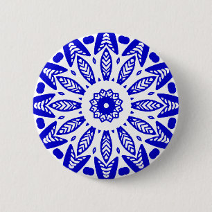 Badge Rond 5 Cm Géométrie biologique 018 - Bleu royal sur blanc