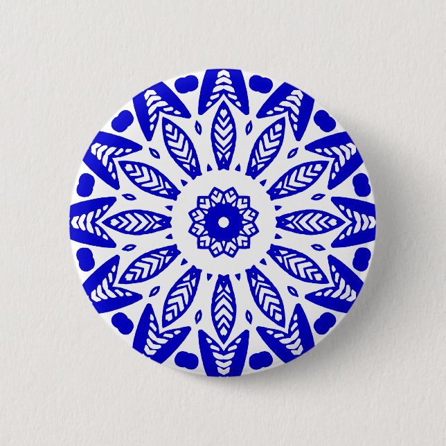 Badge Rond 5 Cm Géométrie biologique 018 - Bleu royal sur blanc (Devant)