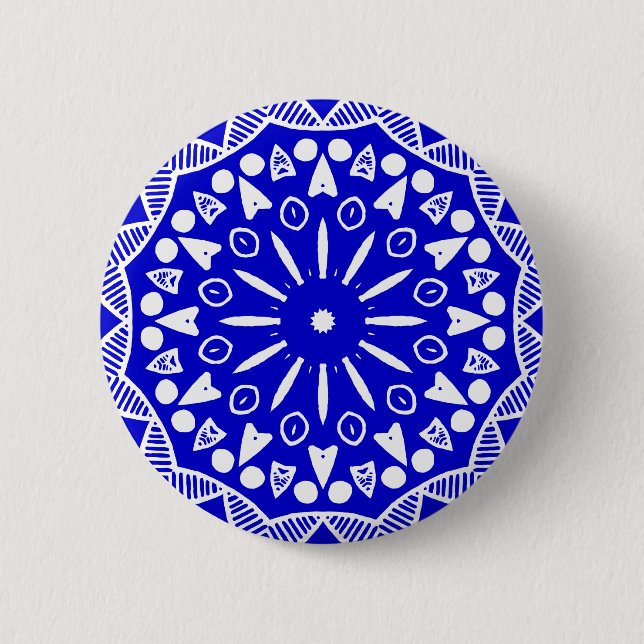Badge Rond 5 Cm Géométrie biologique 019 - Blanc sur bleu royal (Devant)