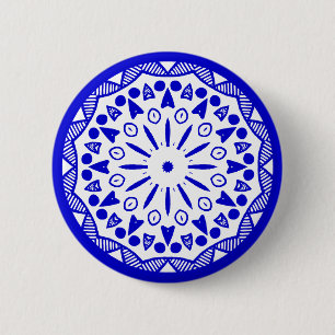 Badge Rond 5 Cm Géométrie biologique 019 - Bleu royal sur blanc