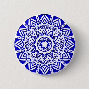 Badge Rond 5 Cm Géométrie biologique 024 - Bleu royal sur blanc