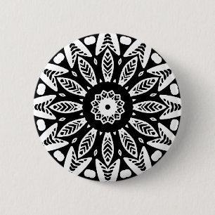 Badge Rond 5 Cm Géométrie organique 018 - Blanc sur noir