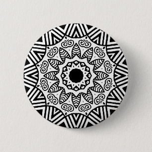 Badge Rond 5 Cm Géométrie organique 023 - Noir sur blanc