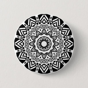 Badge Rond 5 Cm Géométrie organique 024 - Noir sur blanc