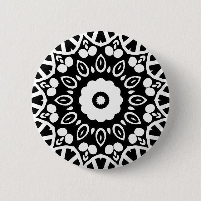 Badge Rond 5 Cm Géométrie organique 03 - Blanc sur noir (Devant)