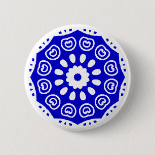 Badge Rond 5 Cm Géométrie organique 05 - Blanc et Royal Bleu