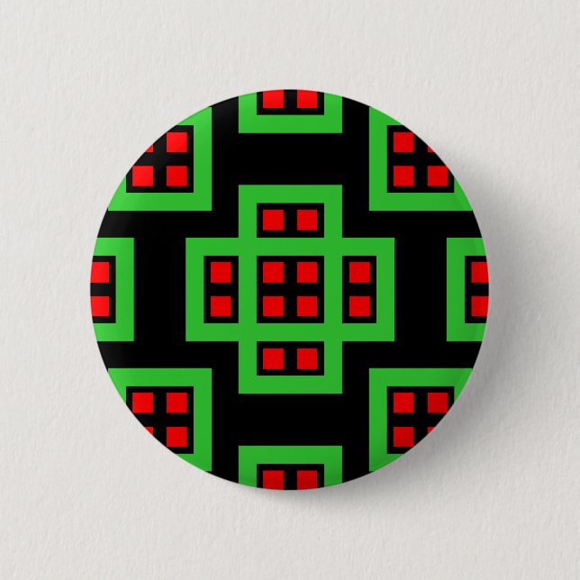 Badge Rond 5 Cm Géométrique 030614 - Rouge et vert sur noir (Devant)