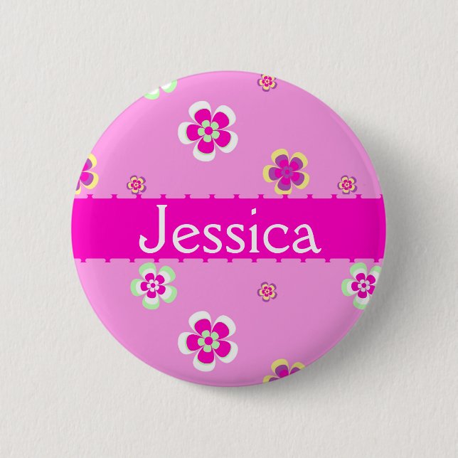Badge Rond 5 Cm Gepersonaliseerde bloemen patrot met nom (Devant)