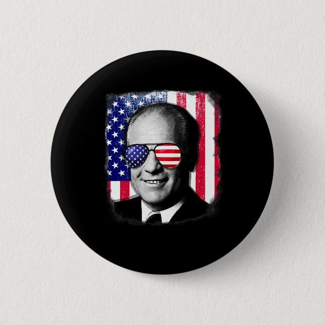 Badge Rond 5 Cm Gerald Ford 4 juillet Drapeau (Devant)