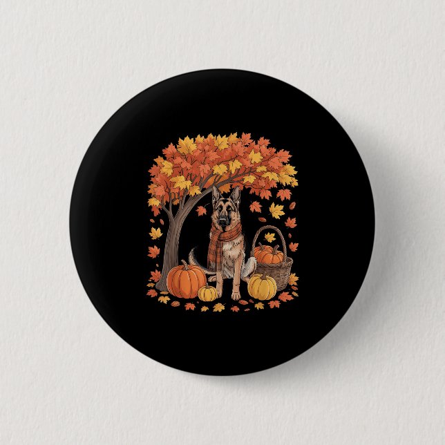 Badge Rond 5 Cm German Shepherd Dog Fall Scarf Pumpkin Autumn Than (Devant)