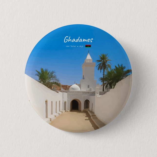 Badge Rond 5 Cm Ghadames, Libye - Mosquée Blanche (Devant)