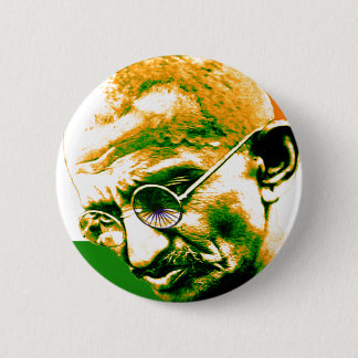 Badge Rond 5 Cm Ghandi en orange vert et blanc avec drapeau