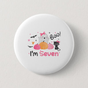 Badge Rond 5 Cm Ghost Boo I'm Seven 7 Year Old Halloween Kids 7th