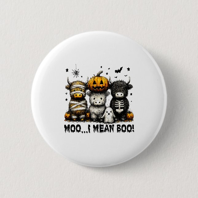 Badge Rond 5 Cm Ghost Cow Moo I Mean Boo Halloween Outfit Funny Co (Devant)