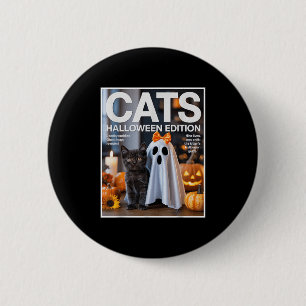 Badge Rond 5 Cm Ghost et chat noir Drôle Halloween Zine Paro