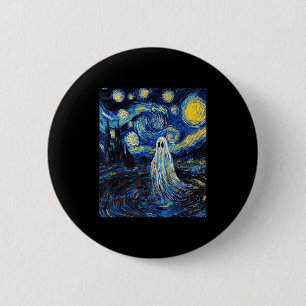 Badge Rond 5 Cm Ghost Halloween - Style Van Gogh - Nuit Étoilée