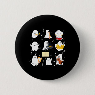 Badge Rond 5 Cm Ghost Jouer Instruments De Musique Halloween Musiq