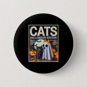 Badge Rond 5 Cm Ghost mignon Et Chat Noir Drôle Halloween Zine gra