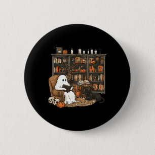 Badge Rond 5 Cm Ghost Reading Book Love Bibliothèque Halloween Éff