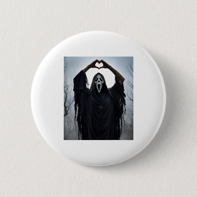 Badge Rond 5 Cm Ghost Red Heart Hands Y Face Halloween Valentines  (Devant)