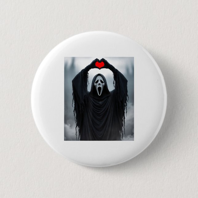 Badge Rond 5 Cm Ghost Red Heart Hands Y Face Halloween Valentines  (Devant)