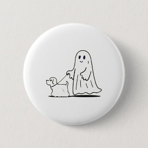 Badge Rond 5 Cm Ghost Walking Chien Ghostile Drôle Halloween Chien