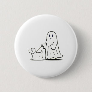 Badge Rond 5 Cm Ghost Walking Chien Ghostile Drôle Halloween Chien